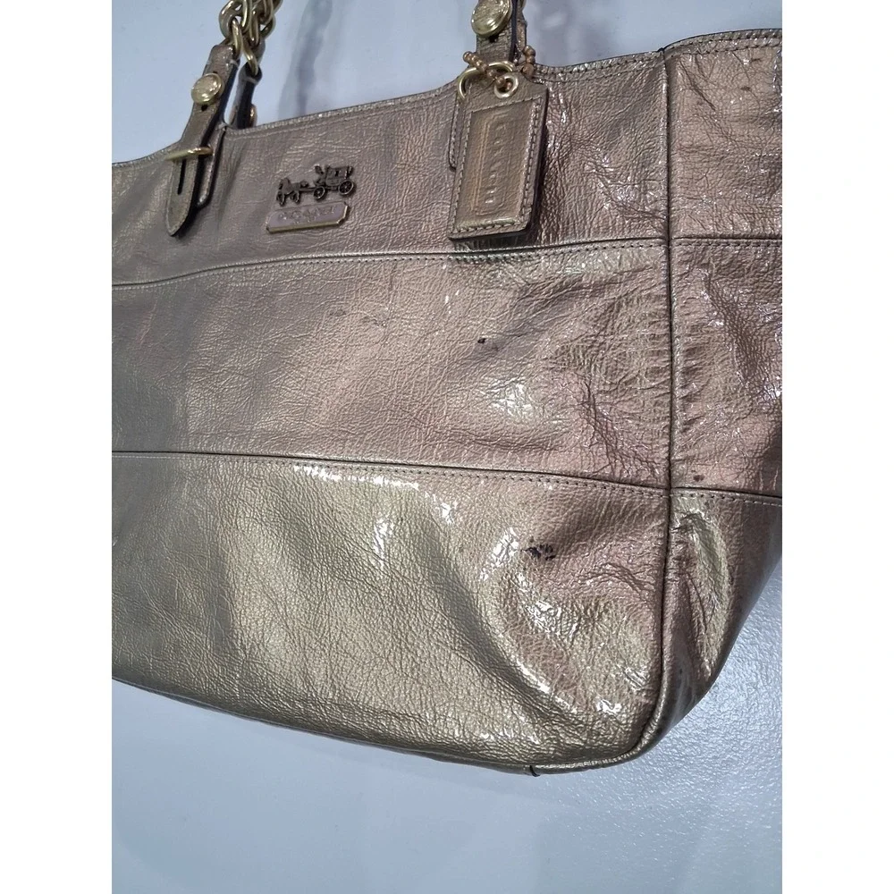 Coach Madison Metallic Gold Leather Chain Tote Bag Champagne Purse